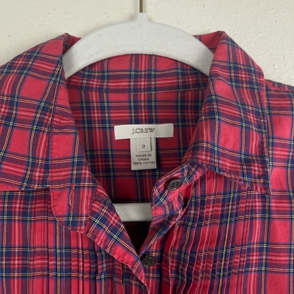 J. Crew Tartan Plaid Pintuck Button Down Top Size 0 - Picture 3 of 6